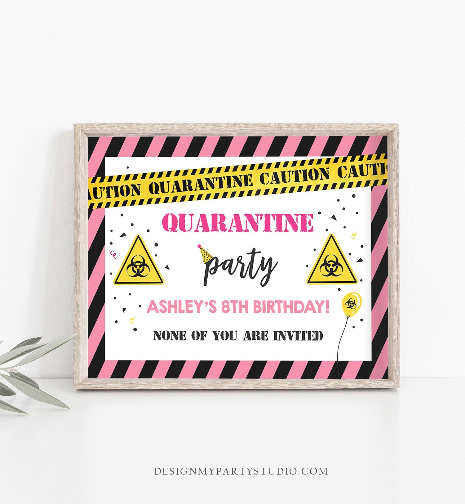 Editable Quarantine Birthday Sign Welcome Girl Quarantine Party Poster Virtual Party Banner Pink Zoom Template PRINTABLE Corjl 0334