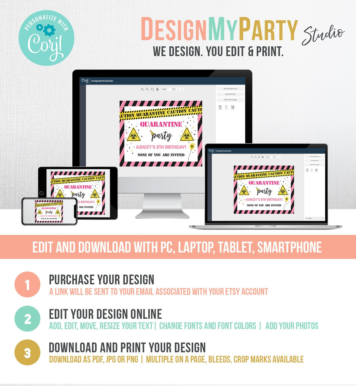 Editable Quarantine Birthday Sign Welcome Girl Quarantine Party Poster Virtual Party Banner Pink Zoom Template PRINTABLE Corjl 0334