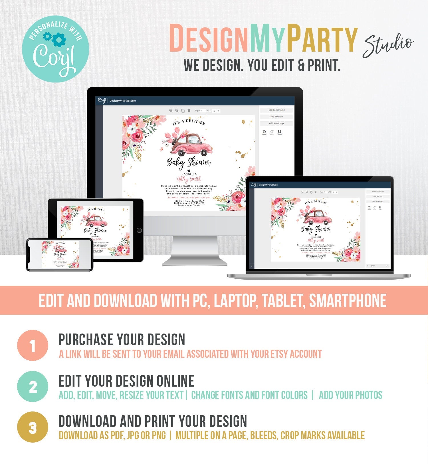 Editable Drive By Baby Shower Invitation Pink Girl Baby Shower Invite Quarantine Drive Through Floral Sprinkle Template Download Corjl 0335