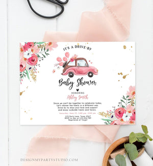 Editable Drive By Baby Shower Invitation Pink Girl Baby Shower Invite Quarantine Drive Through Floral Sprinkle Template Download Corjl 0335