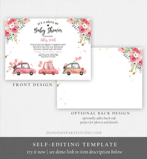 Editable Drive By Baby Shower Invitation Pink Girl Baby Shower Invite Quarantine Drive Through Floral Sprinkle Template Download Corjl 0335