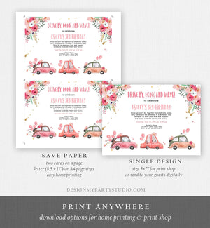 Editable Drive By Birthday Parade Invitation Virtual Party Invite Honk Wave Car Girl Pink Quarantine Drive Through Digital Corjl 0335