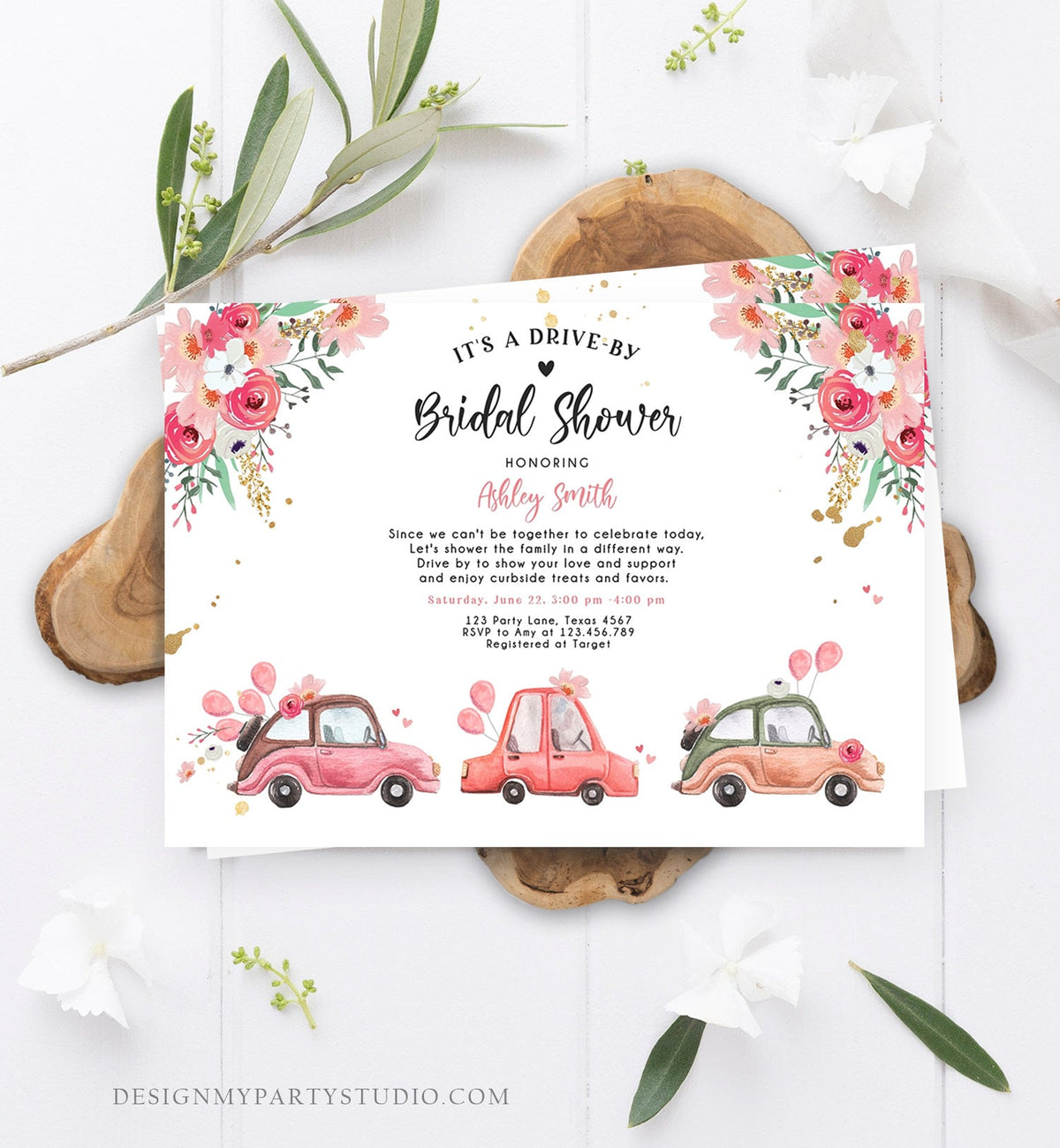 Editable Drive By Bridal Shower Invitation Couples Shower Invite Quarantine Drive Through Floral Wedding Shower Template Download Corjl 0335