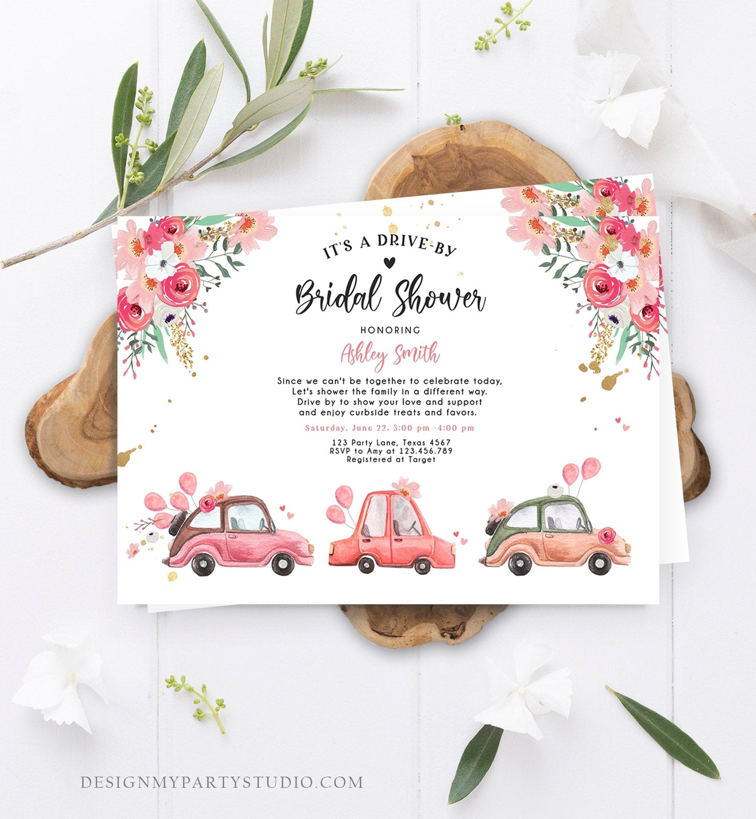 Editable Drive By Bridal Shower Invitation Couples Shower Invite Quarantine Drive Through Floral Wedding Shower Template Download Corjl 0335