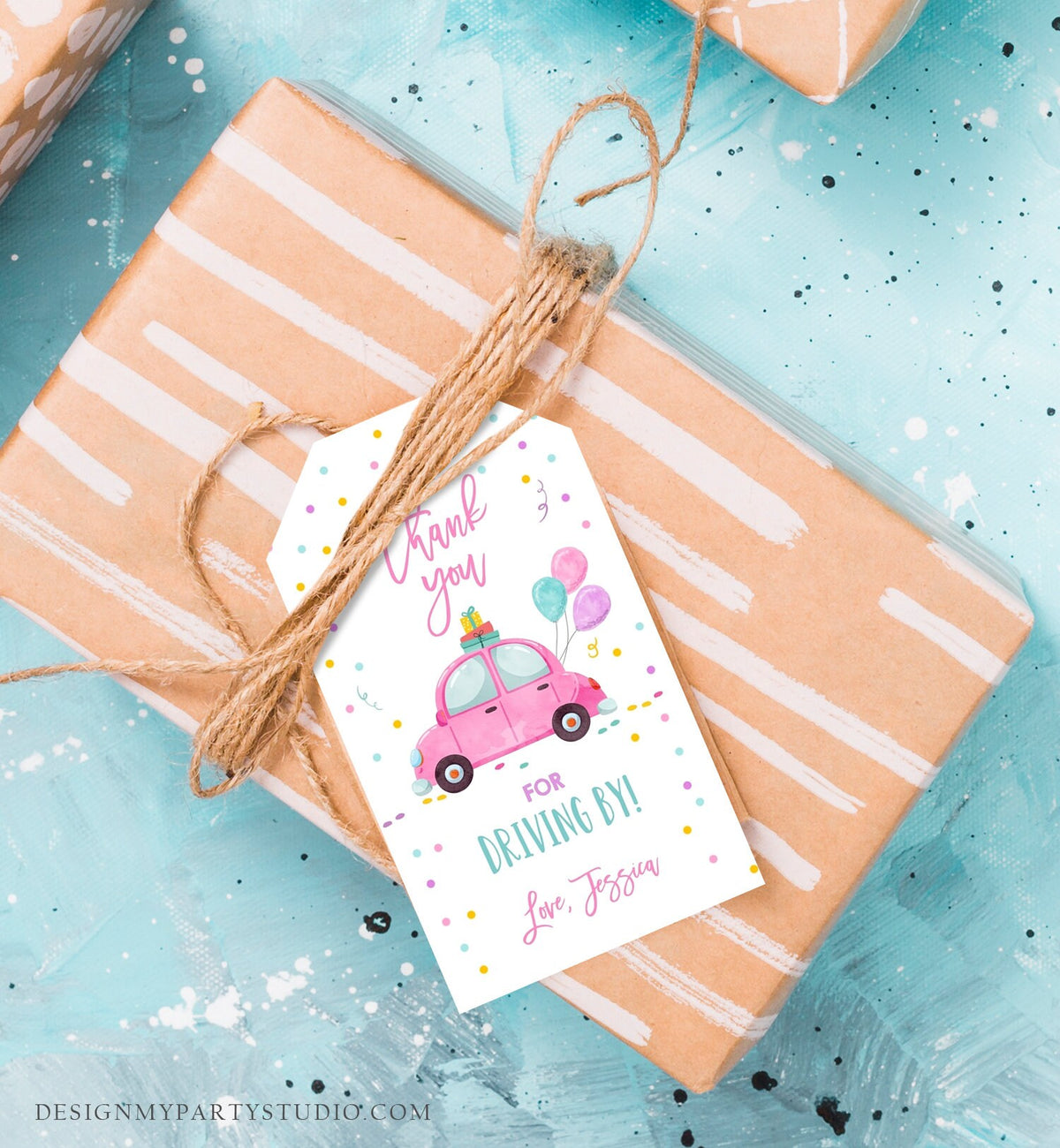 Editable Drive By Favor Tag Drive By Birthday Favors Party Parade Thank You Gift Tags Quarantine Pink Car Girl Corjl Template Printable 0333