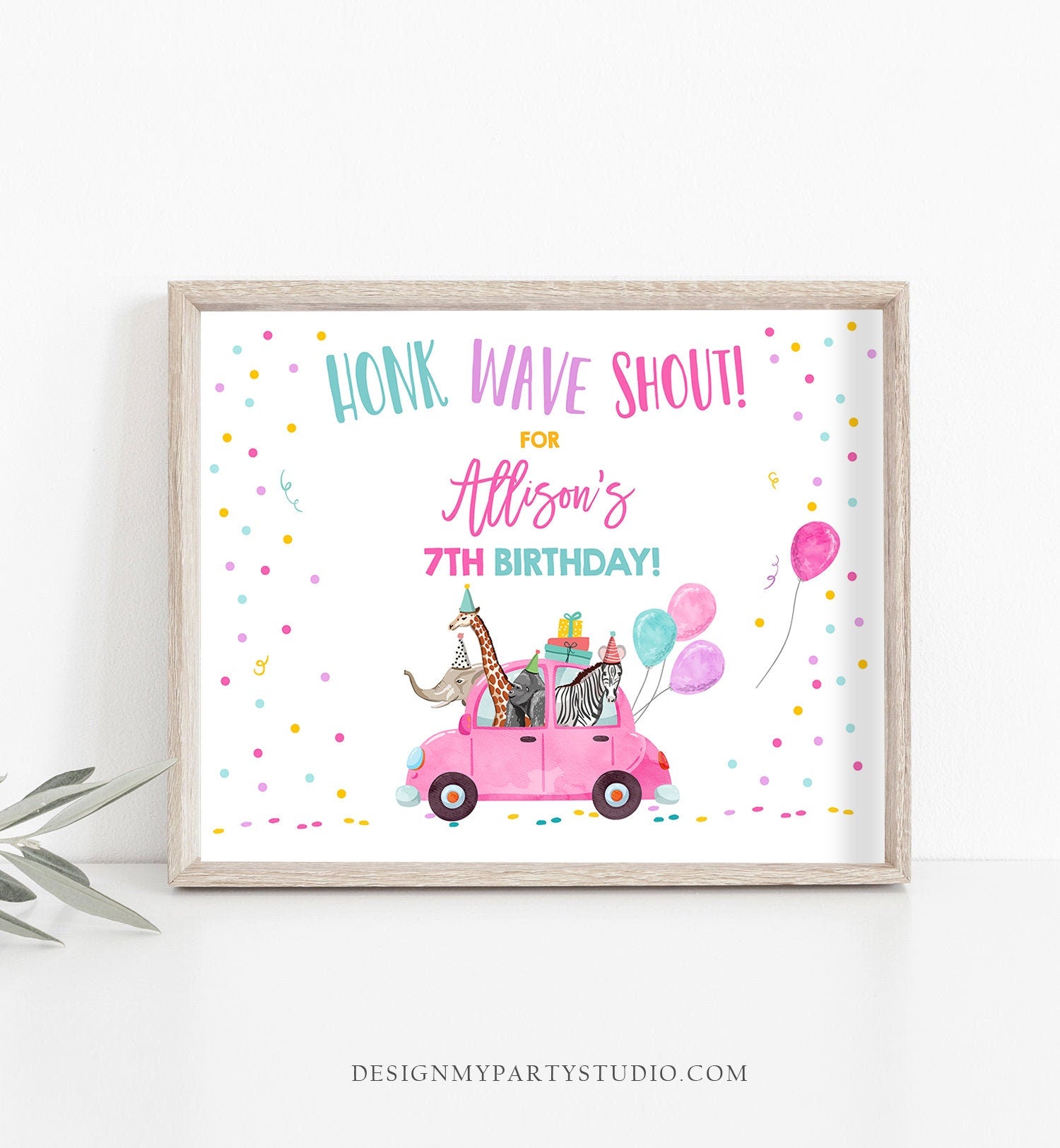Editable Drive By Birthday Sign Welcome Girl Party Animals Safari Quarantine Party Honk Wave Birthday Parade Sign Pink Corjl Template 0333