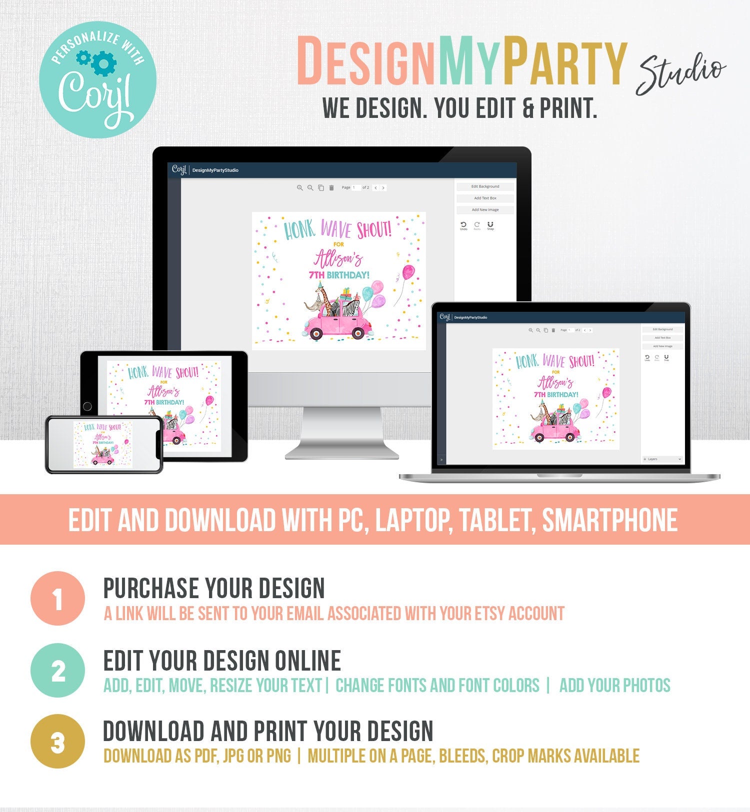 Editable Drive By Birthday Sign Welcome Girl Party Animals Safari Quarantine Party Honk Wave Birthday Parade Sign Pink Corjl Template 0333