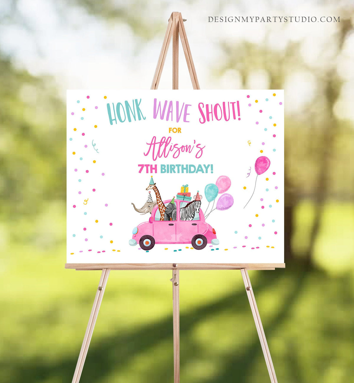 Editable Drive By Birthday Sign Welcome Girl Party Animals Safari Quarantine Party Honk Wave Birthday Parade Sign Pink Corjl Template 0333