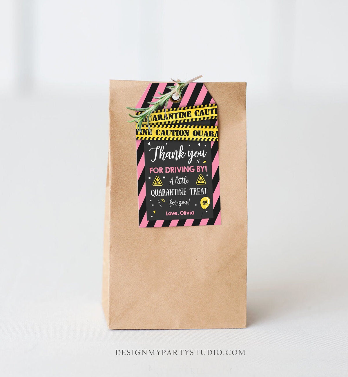 Editable Drive By Birthday Favor Tags Pink Girl Quarantine Thank You Tag Drive Through Party No One Invited Corjl Template Printable 0334