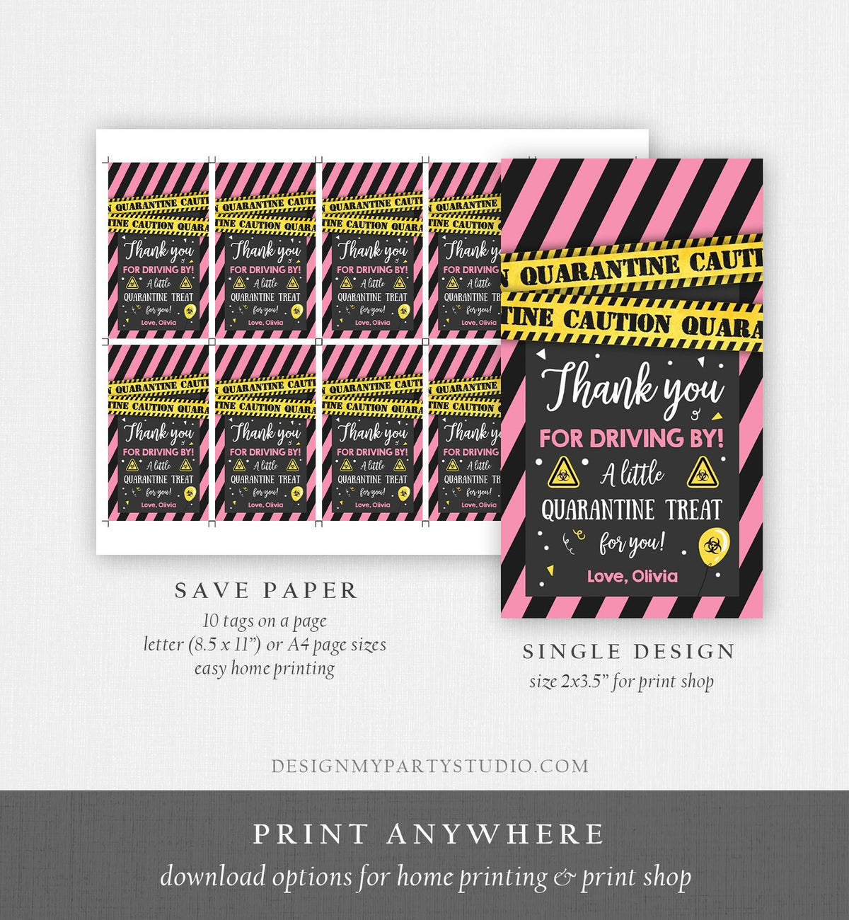 Editable Drive By Birthday Favor Tags Pink Girl Quarantine Thank You Tag Drive Through Party No One Invited Corjl Template Printable 0334