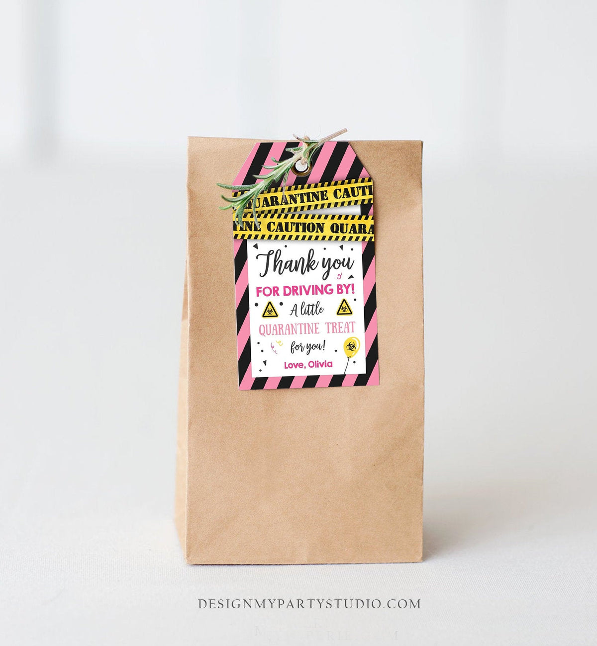 Editable Drive By Birthday Favor Tags Pink Girl Quarantine Thank You Tag Drive Through Party No One Invited Corjl Template Printable 0334