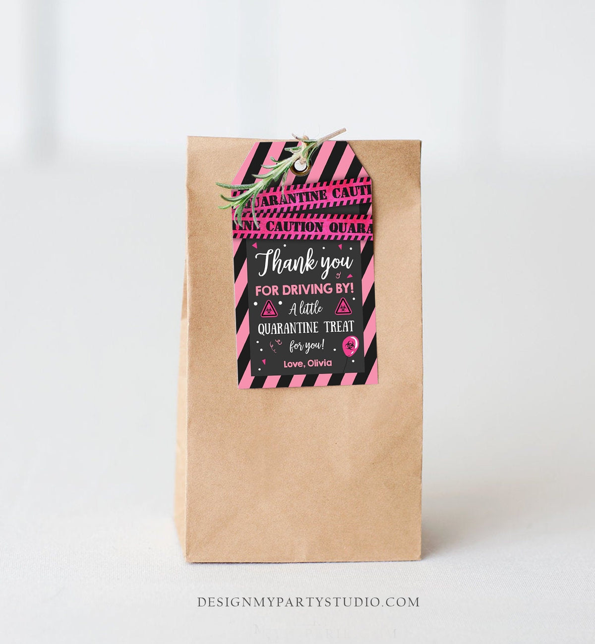 Editable Drive By Birthday Favor Tags Pink Girl Quarantine Thank You Tag Drive Through Party No One Invited Corjl Template Printable 0334