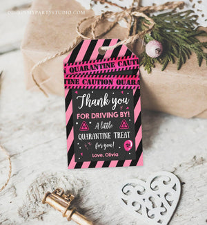 Editable Drive By Birthday Favor Tags Pink Girl Quarantine Thank You Tag Drive Through Party No One Invited Corjl Template Printable 0334