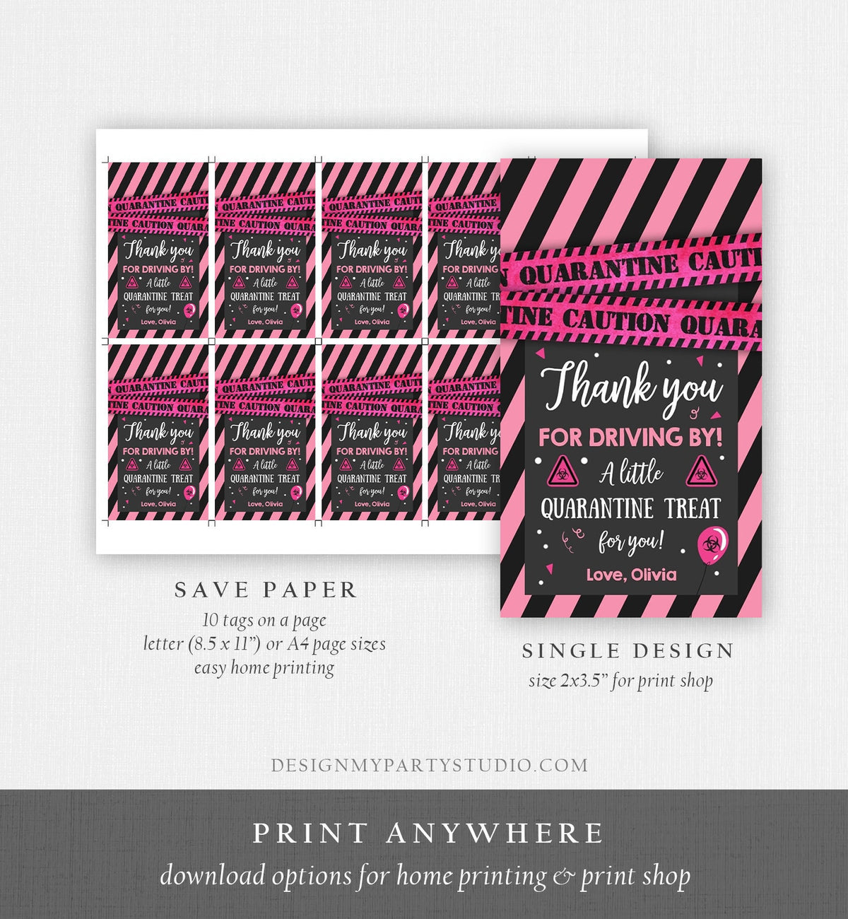 Editable Drive By Birthday Favor Tags Pink Girl Quarantine Thank You Tag Drive Through Party No One Invited Corjl Template Printable 0334
