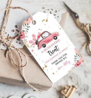 Editable Drive By Favor Tag Drive Through Baby Shower Bridal Shower Birthday Thank You Gift Tags Quarantine Pink Floral Girl Corjl 0335