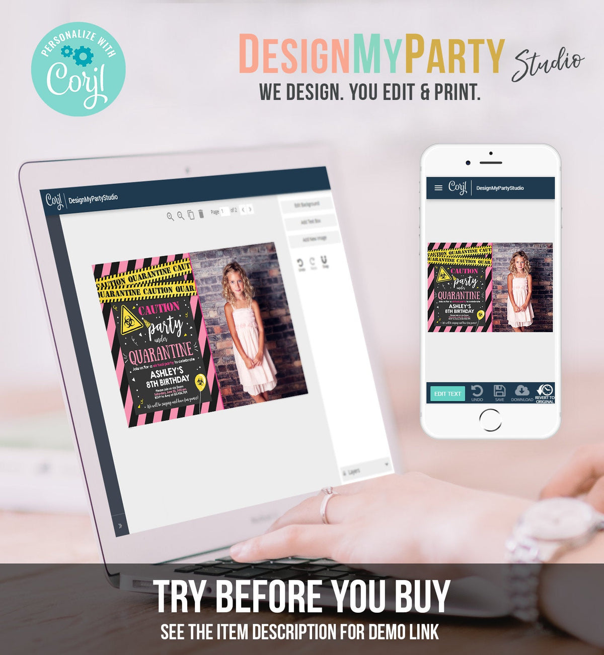 Editable Quarantine Birthday Invitation Virtual Party Quarantine Party Zoom Girl Pink No One Invited Hangout Corjl Template Printable 0334