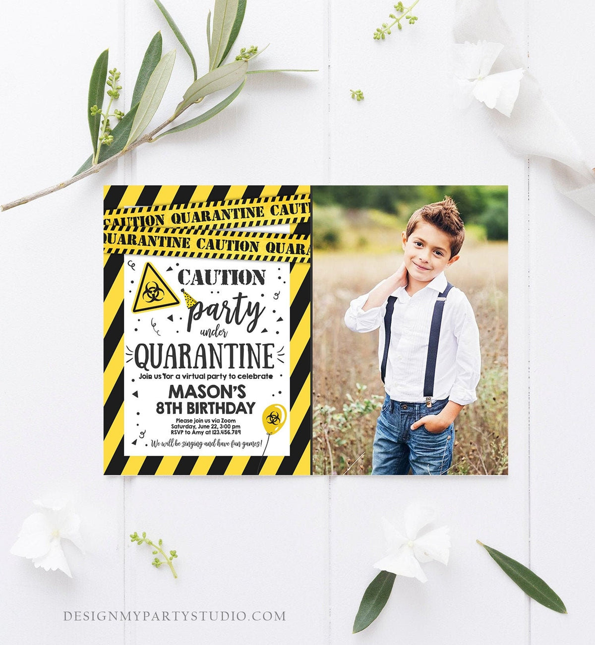 Editable Quarantine Birthday Invitation Virtual Party Quarantine Party Zoom Boy Photo No One Invited Hangout Corjl Template Printable 0334