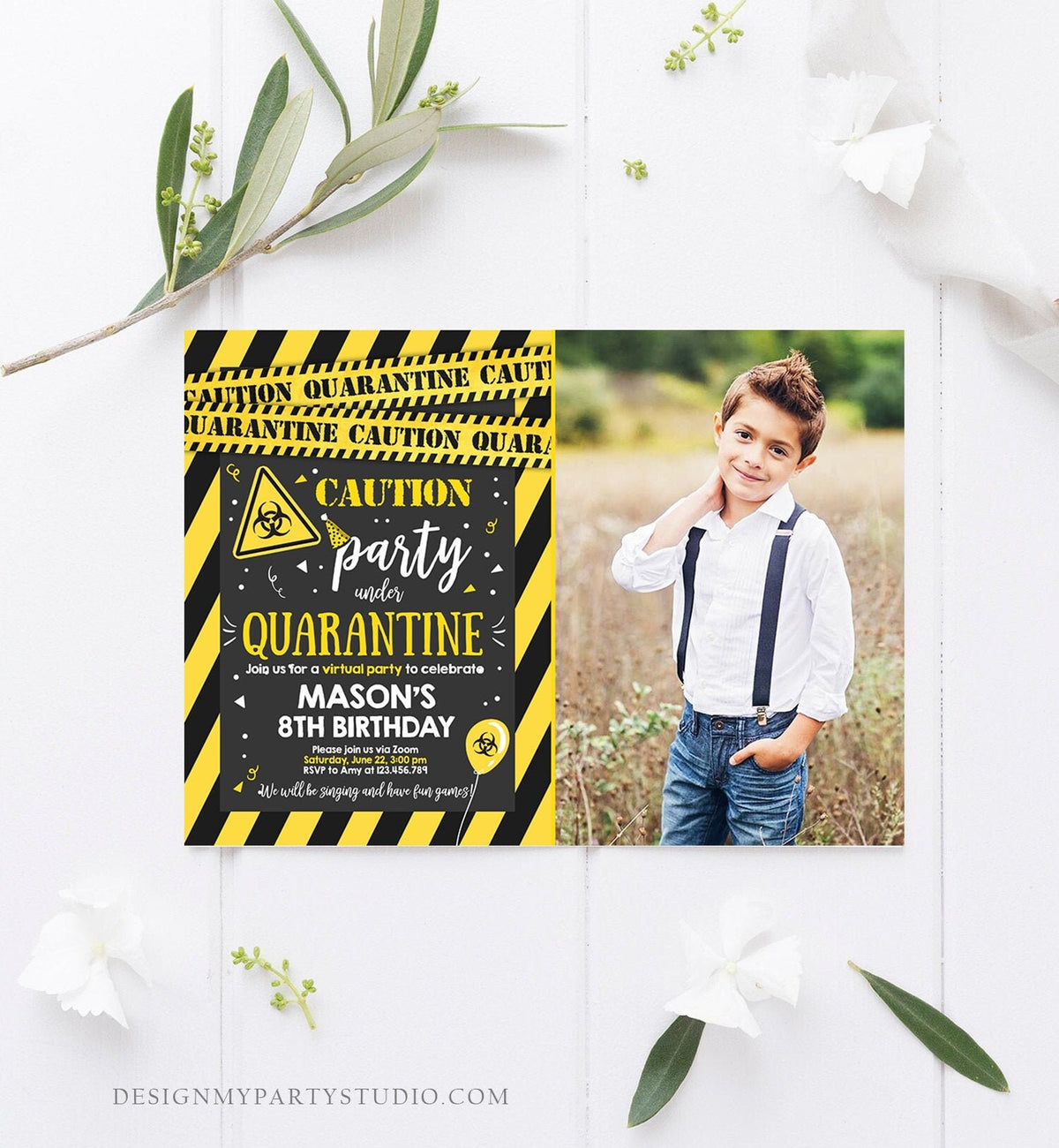Editable Quarantine Birthday Invitation Virtual Party Quarantine Party Zoom Boy Photo No One Invited Hangout Corjl Template Printable 0334