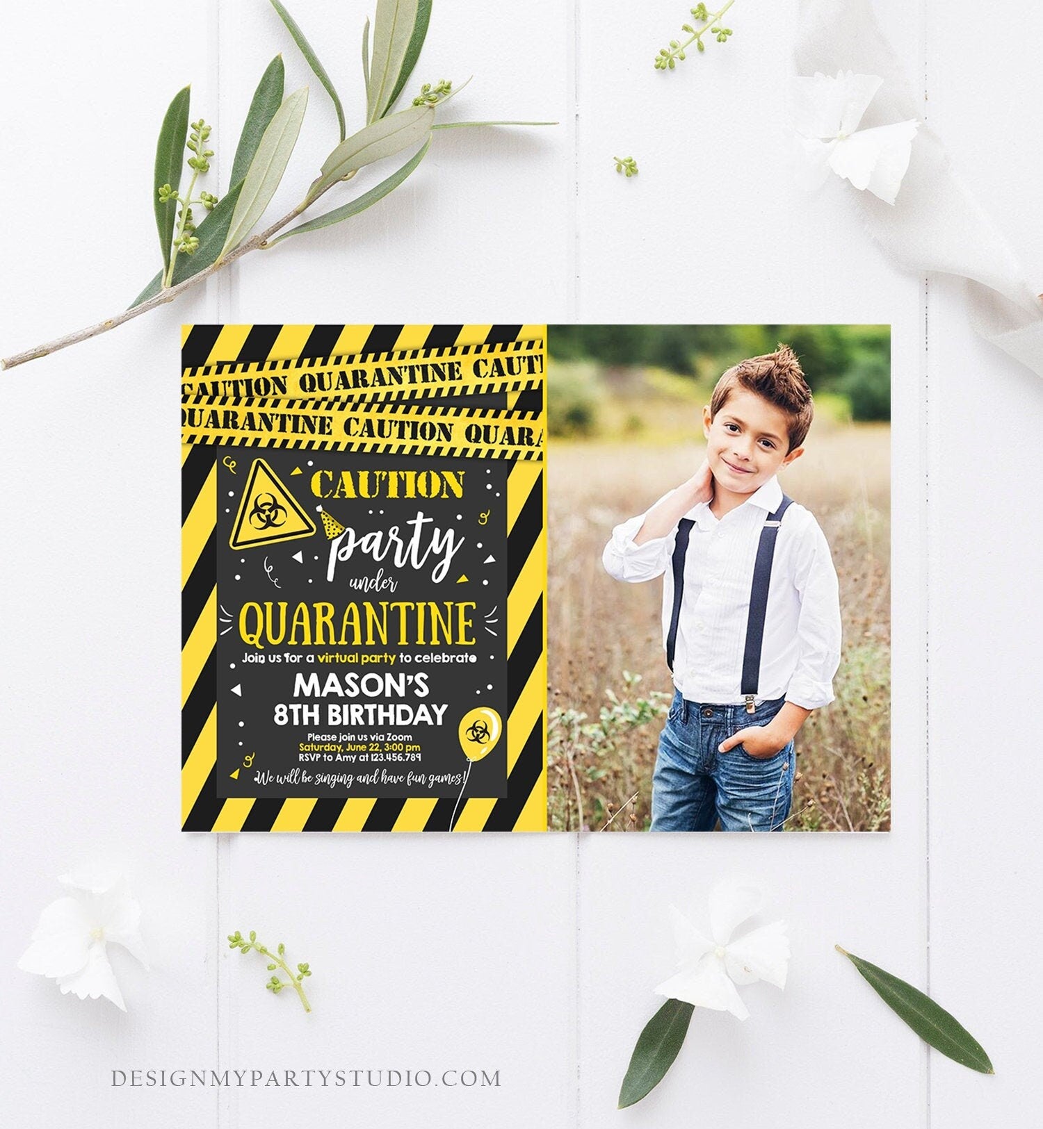 Editable Quarantine Birthday Invitation Virtual Party Quarantine Party Zoom Boy Photo No One Invited Hangout Corjl Template Printable 0334