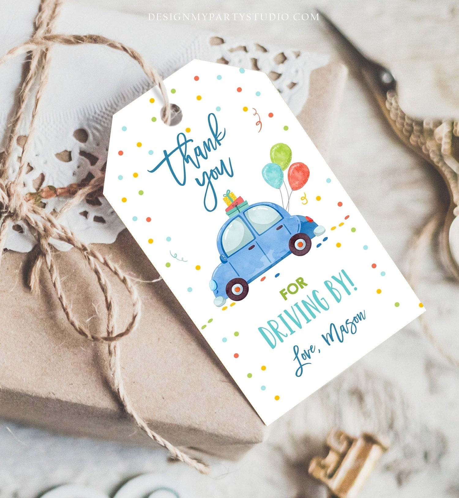 Editable Drive By Favor Tag Drive By Birthday Favors Party Parade Thank You Gift Tags Quarantine Blue Car Boy Corjl Template Printable 0333