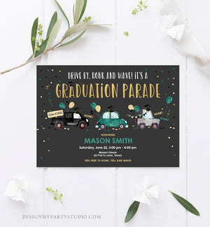 Editable Drive By Graduation Parade Invitation Virtual Party Green Girl Boy Graduate High School Grad Class 2021 Quarantine Corjl 0337