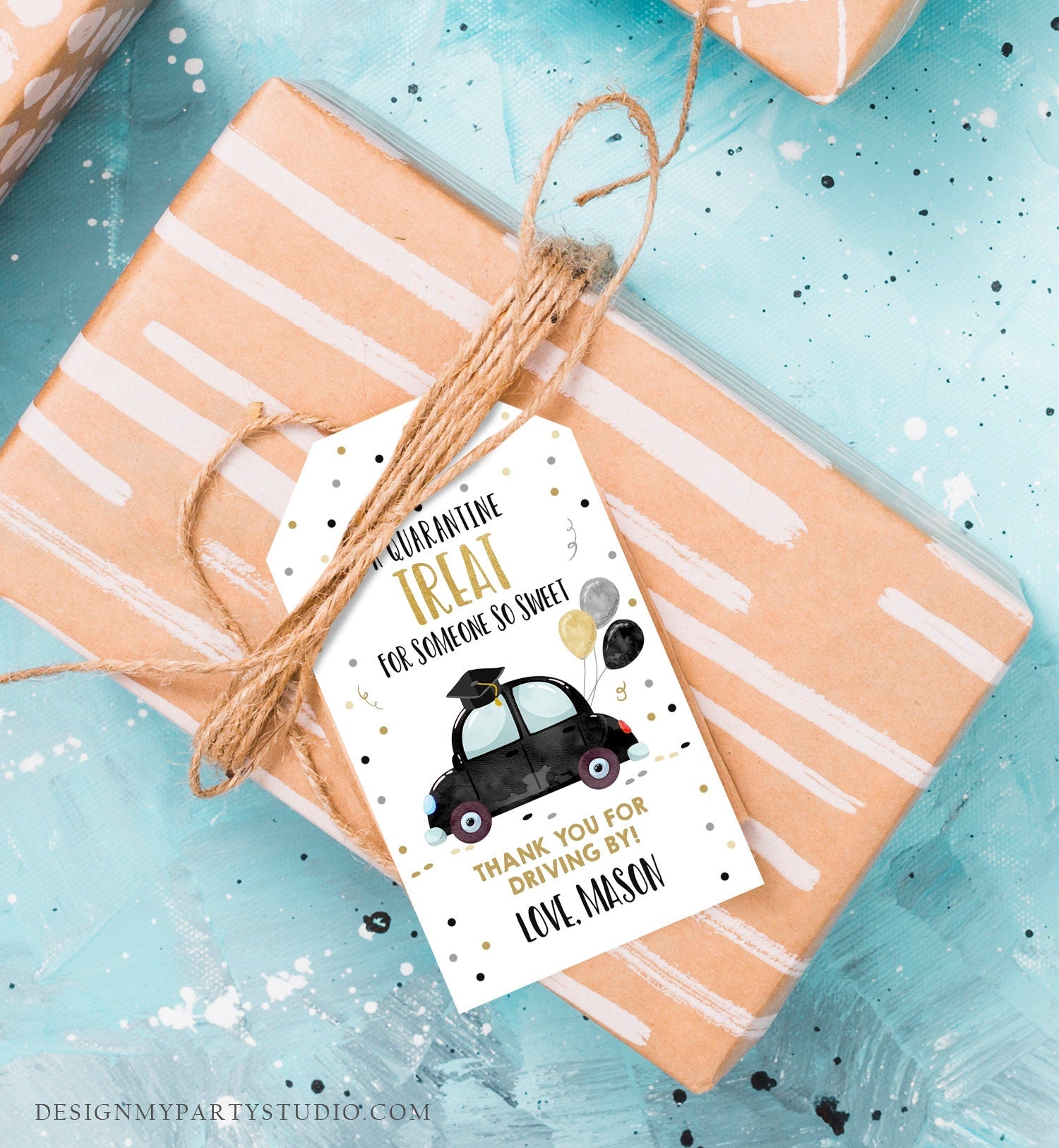 Editable Drive By Favor Tag Drive Through Graduation Parade Thank You Gift Tags Quarantine Black Car High School Grad Graduate Corjl 0337