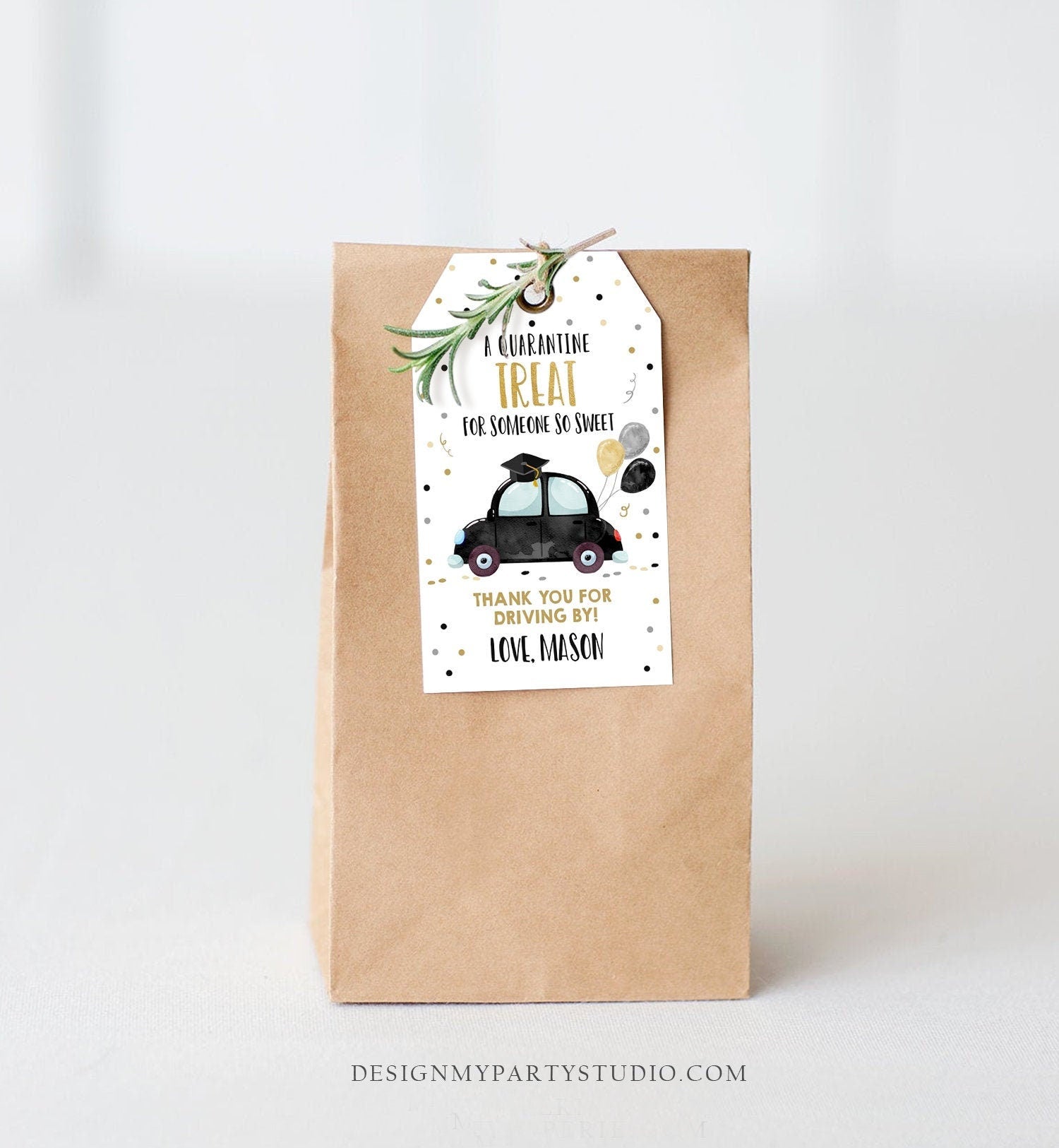 Editable Drive By Favor Tag Drive Through Graduation Parade Thank You Gift Tags Quarantine Black Car High School Grad Graduate Corjl 0337