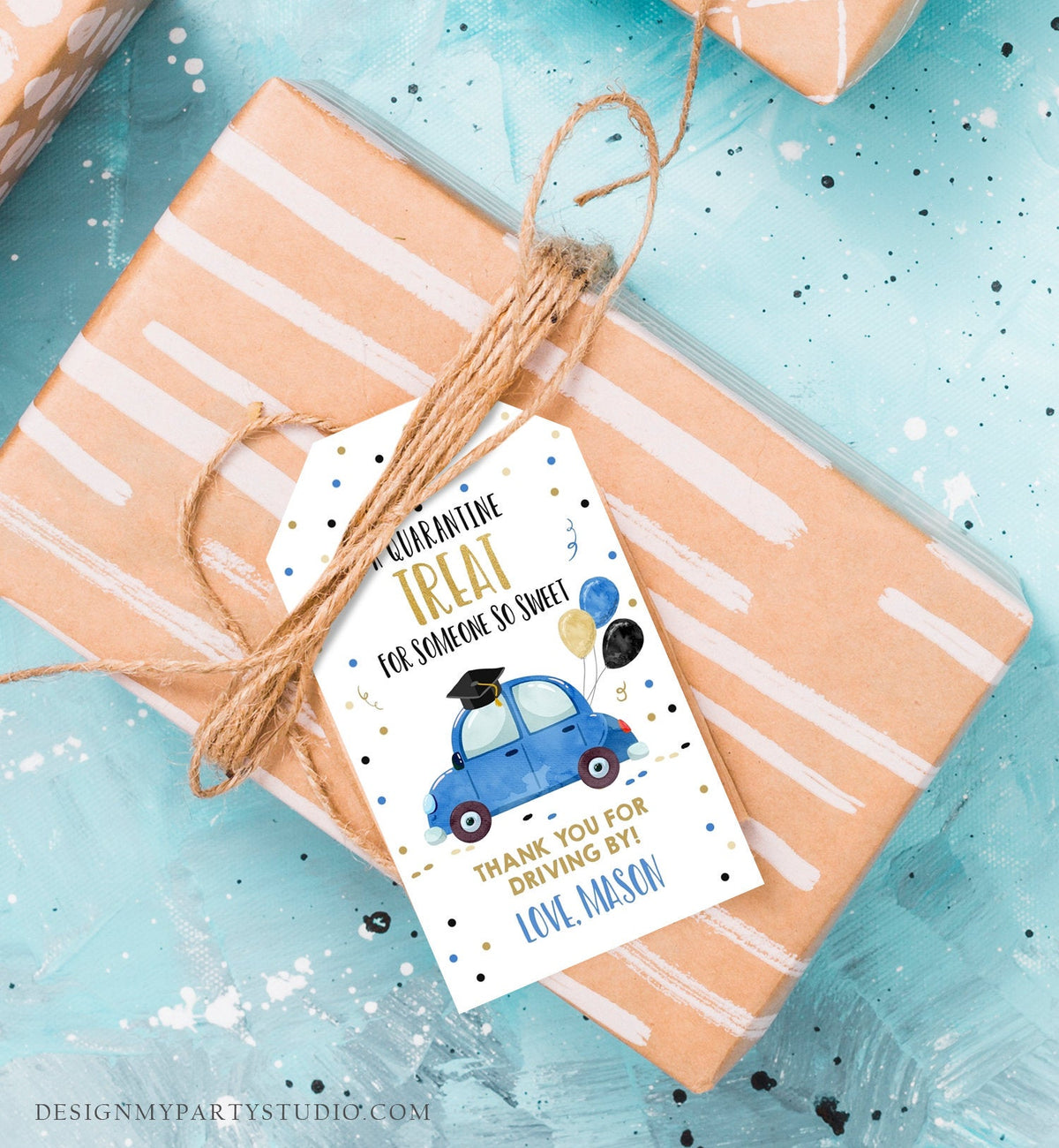 Editable Drive By Favor Tag Drive Through Graduation Parade Thank You Gift Tags Quarantine Blue Car High School Grad Graduate Corjl 0337