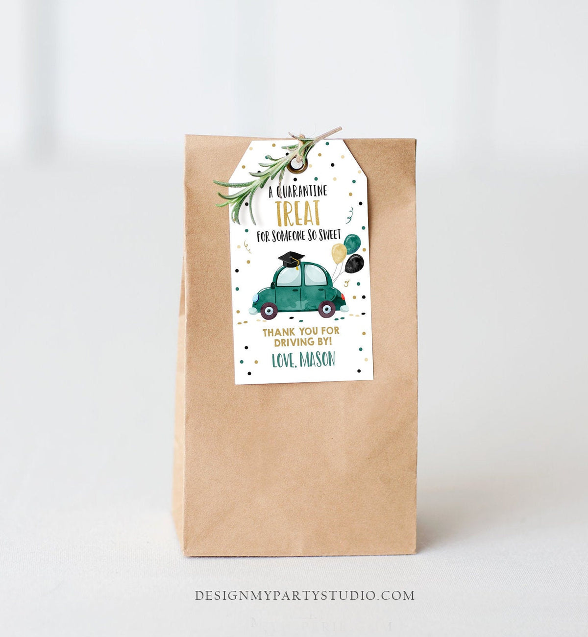 Editable Drive By Favor Tag Drive Through Graduation Parade Thank You Gift Tags Quarantine Green Car High School Grad Graduate Corjl 0337