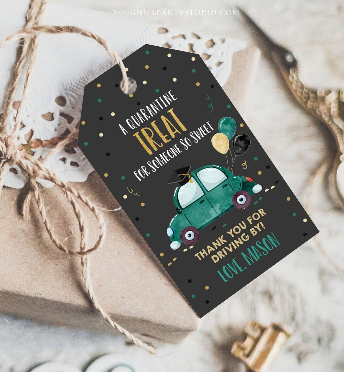 Editable Drive By Favor Tag Drive Through Graduation Parade Thank You Gift Tags Quarantine Green Car High School Grad Graduate Corjl 0337