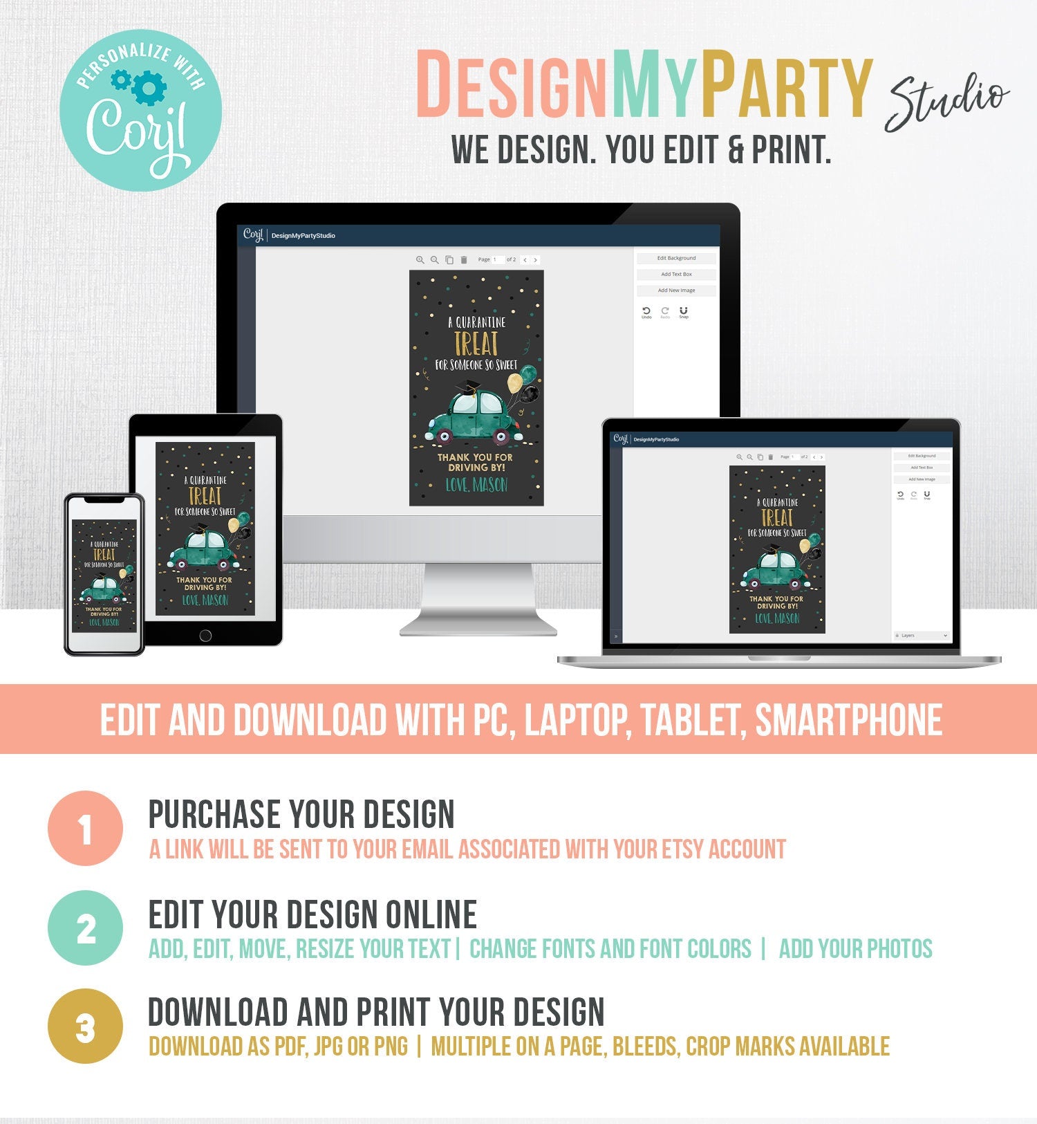 Editable Drive By Favor Tag Drive Through Graduation Parade Thank You Gift Tags Quarantine Green Car High School Grad Graduate Corjl 0337