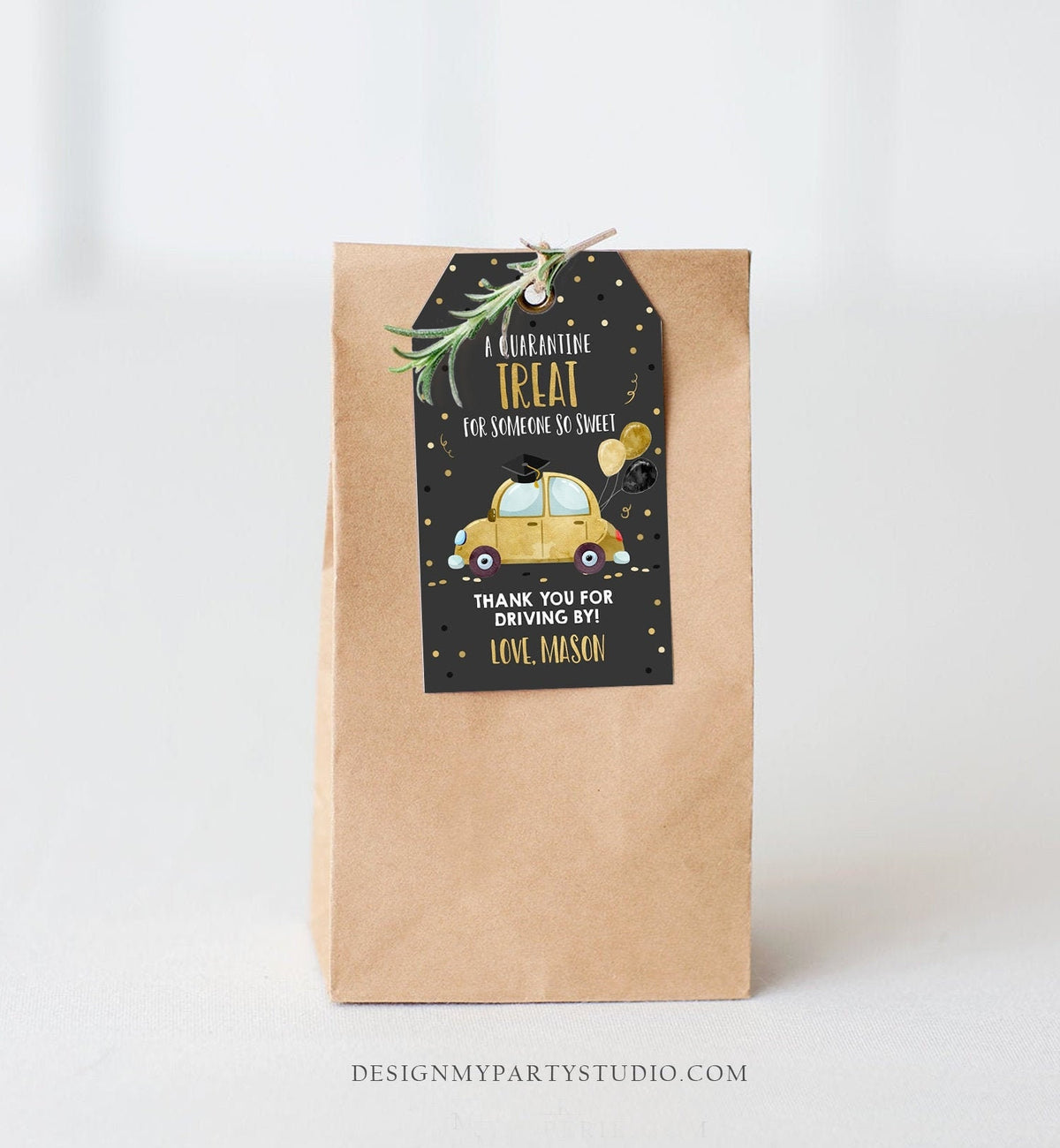 Editable Drive By Favor Tag Drive Through Graduation Parade Thank You Gift Tags Quarantine Gold Car High School Grad Graduate Corjl 0337