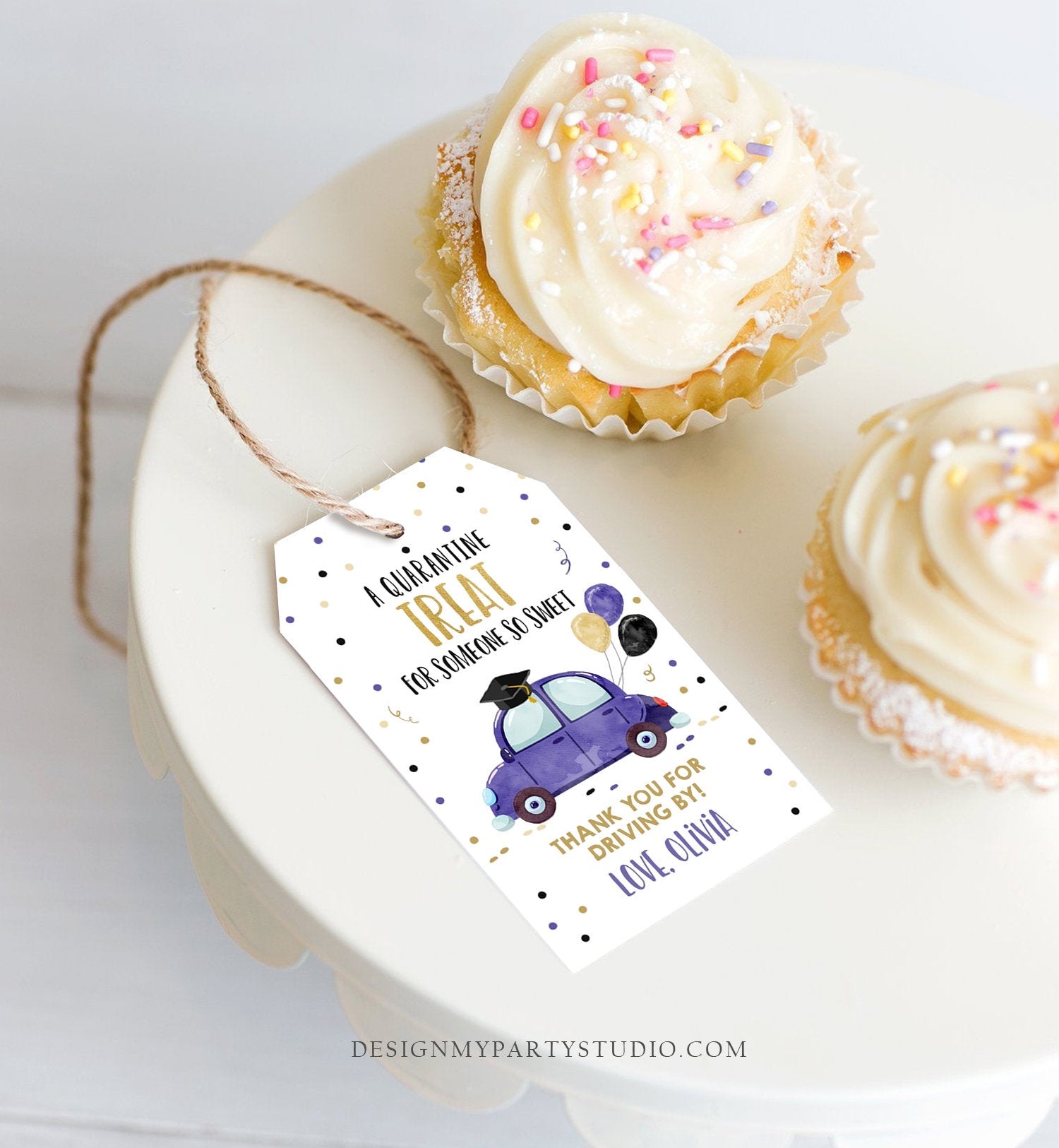 Editable Drive By Favor Tag Drive Through Graduation Parade Thank You Gift Tags Quarantine Navy Blue Purple Car School Graduate Corjl 0337