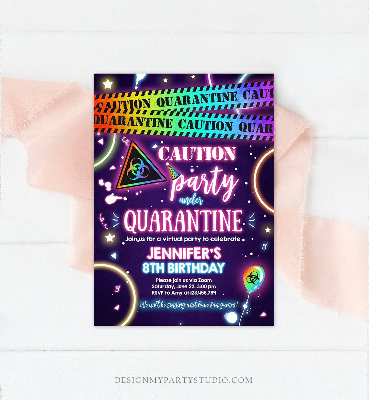 Editable Quarantine Birthday Invitation Virtual Party Quarantine Party Zoom Girl Pink No One Invited Hangout Corjl Template Printable 0334