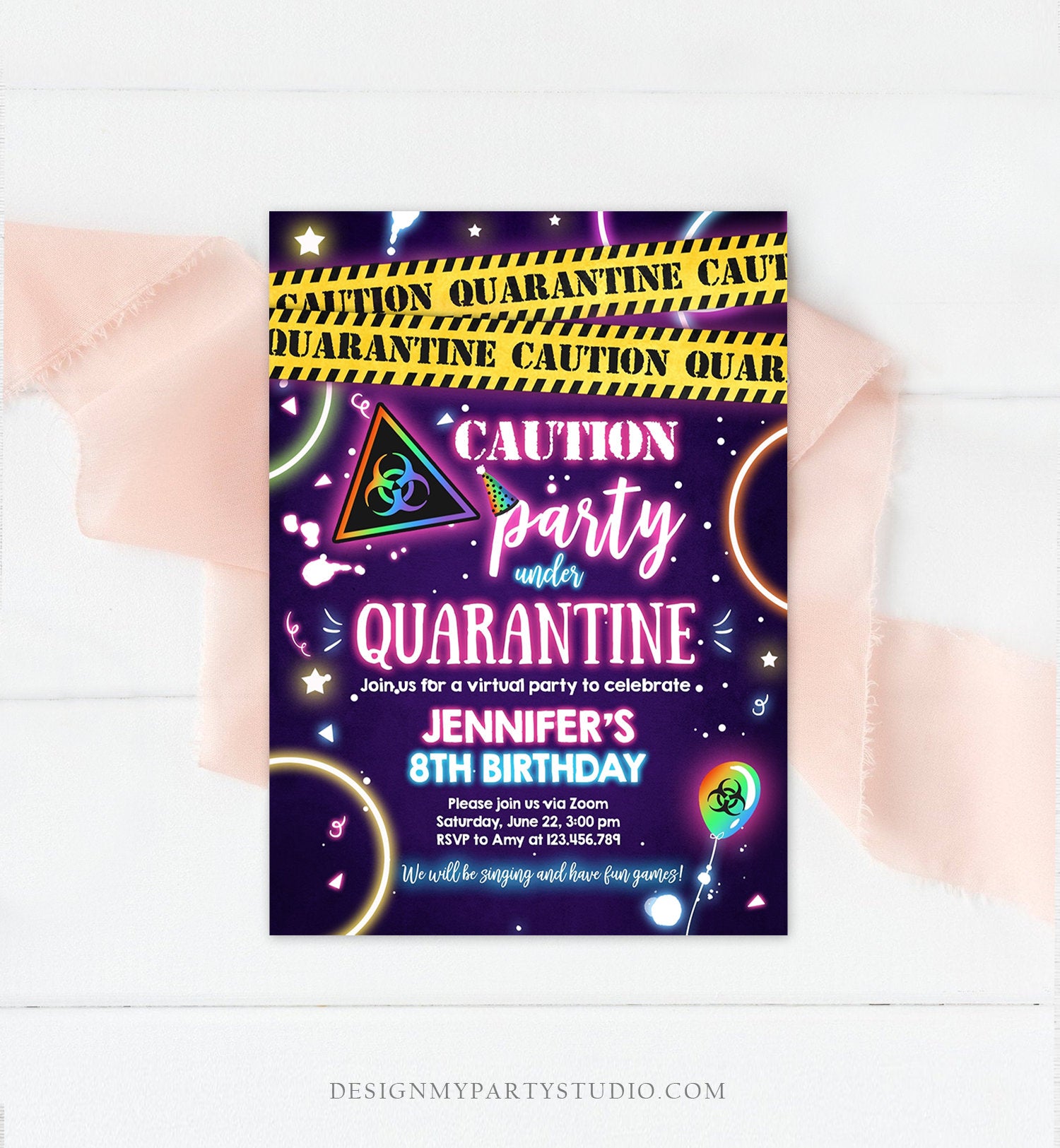 Editable Quarantine Birthday Invitation Virtual Party Quarantine Party Zoom Girl Pink No One Invited Hangout Corjl Template Printable 0334