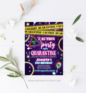 Editable Quarantine Birthday Invitation Virtual Party Quarantine Party Zoom Girl Pink No One Invited Hangout Corjl Template Printable 0334