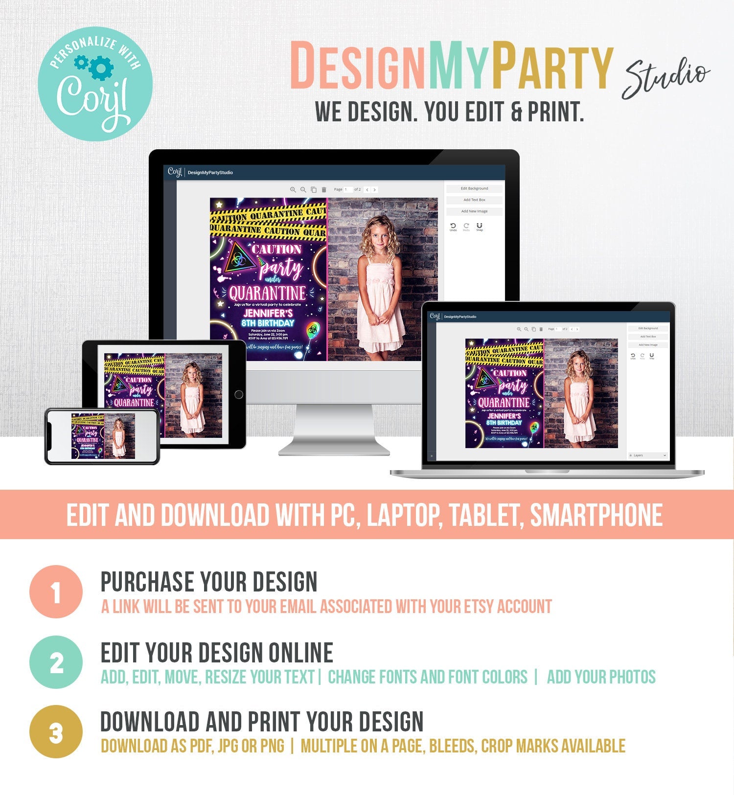 Editable Quarantine Birthday Invitation Virtual Party Quarantine Party Zoom Girl Pink No One Invited Hangout Corjl Template Printable 0334