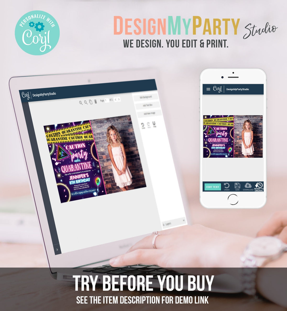 Editable Quarantine Birthday Invitation Virtual Party Quarantine Party Zoom Girl Pink No One Invited Hangout Corjl Template Printable 0334