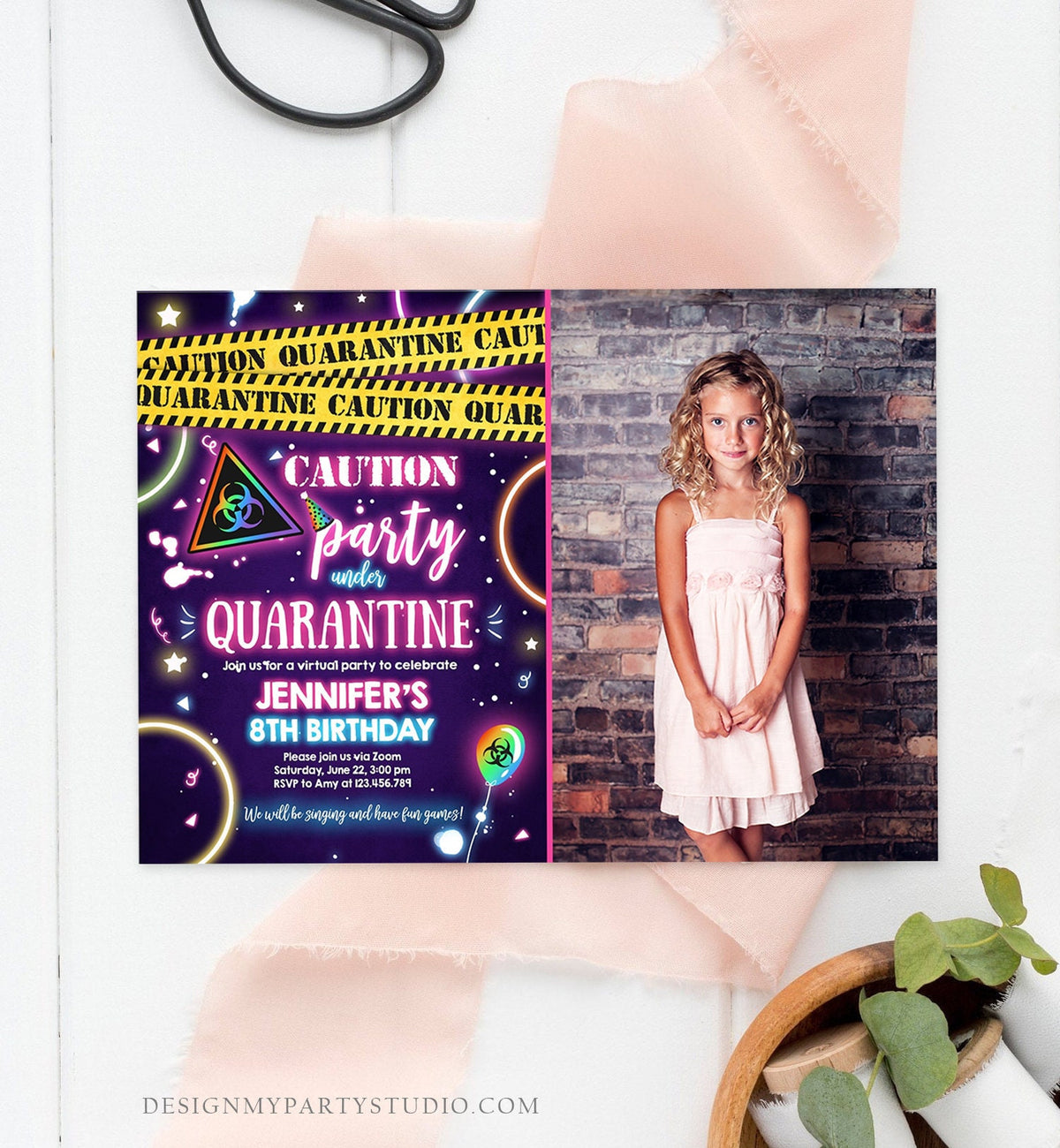 Editable Quarantine Birthday Invitation Virtual Party Quarantine Party Zoom Girl Pink No One Invited Hangout Corjl Template Printable 0334