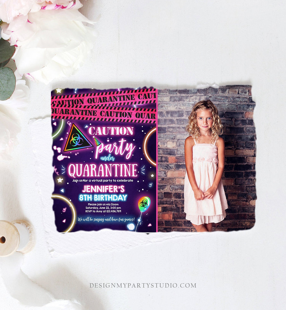 Editable Quarantine Birthday Invitation Virtual Party Quarantine Party Zoom Girl Pink No One Invited Hangout Corjl Template Printable 0334