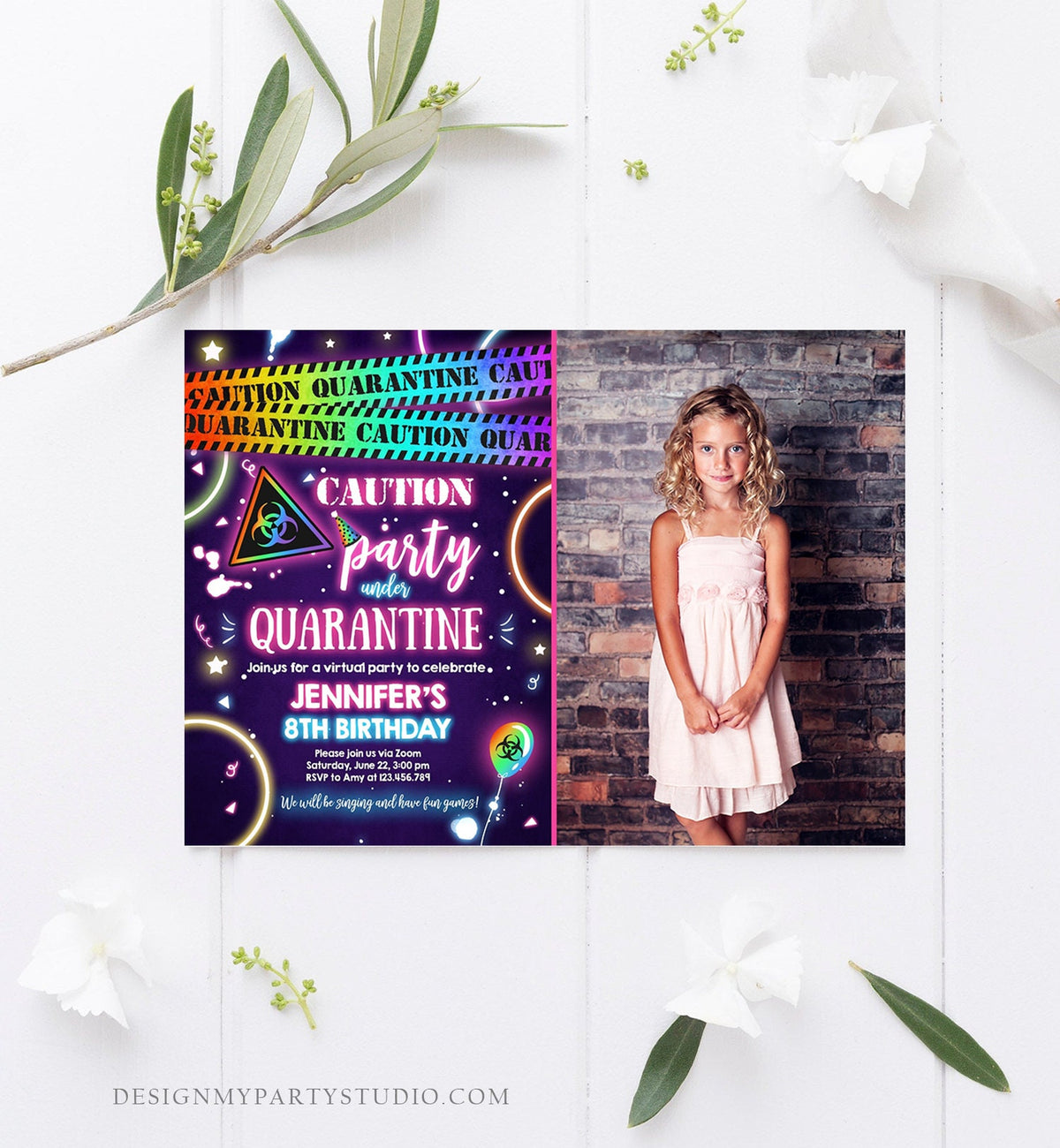 Editable Quarantine Birthday Invitation Virtual Party Quarantine Party Zoom Girl Pink No One Invited Hangout Corjl Template Printable 0334