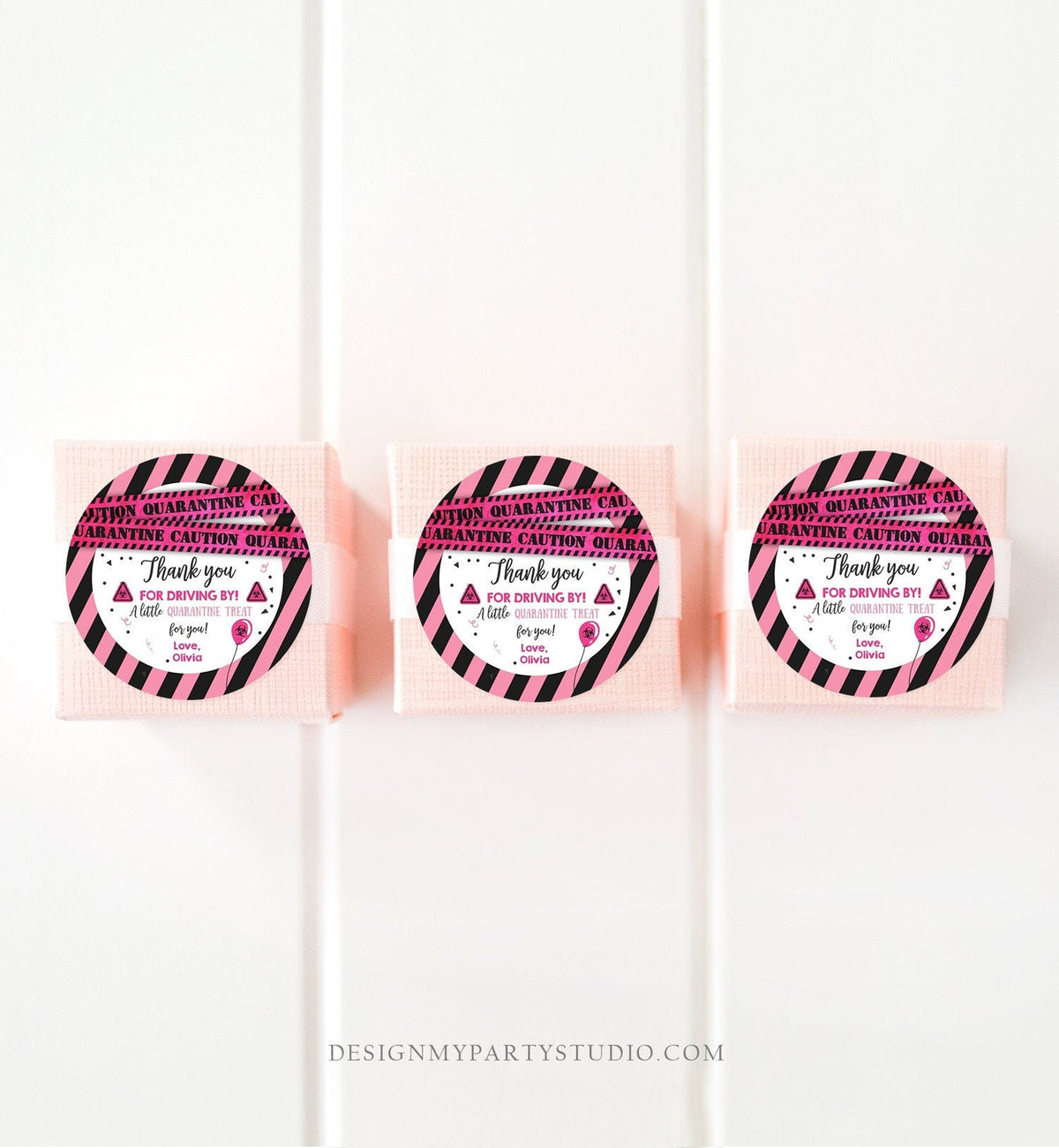 Editable Drive By Birthday Thank you Tags Pink Girl Quarantine Thank You Tag Drive Through Party Sticker Label Corjl Template Printable 0334