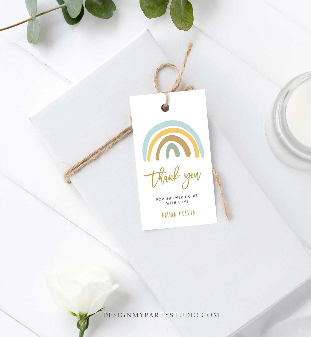 Editable Rainbow Favor Tags Rainbow Baby Shower Thank you tags Pastel Rainbow Tags Blue Boy Neutral Colors Template PRINTABLE Corjl 0331