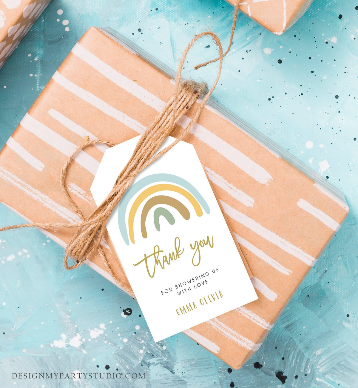 Editable Rainbow Favor Tags Rainbow Baby Shower Thank you tags Pastel Rainbow Tags Blue Boy Neutral Colors Template PRINTABLE Corjl 0331