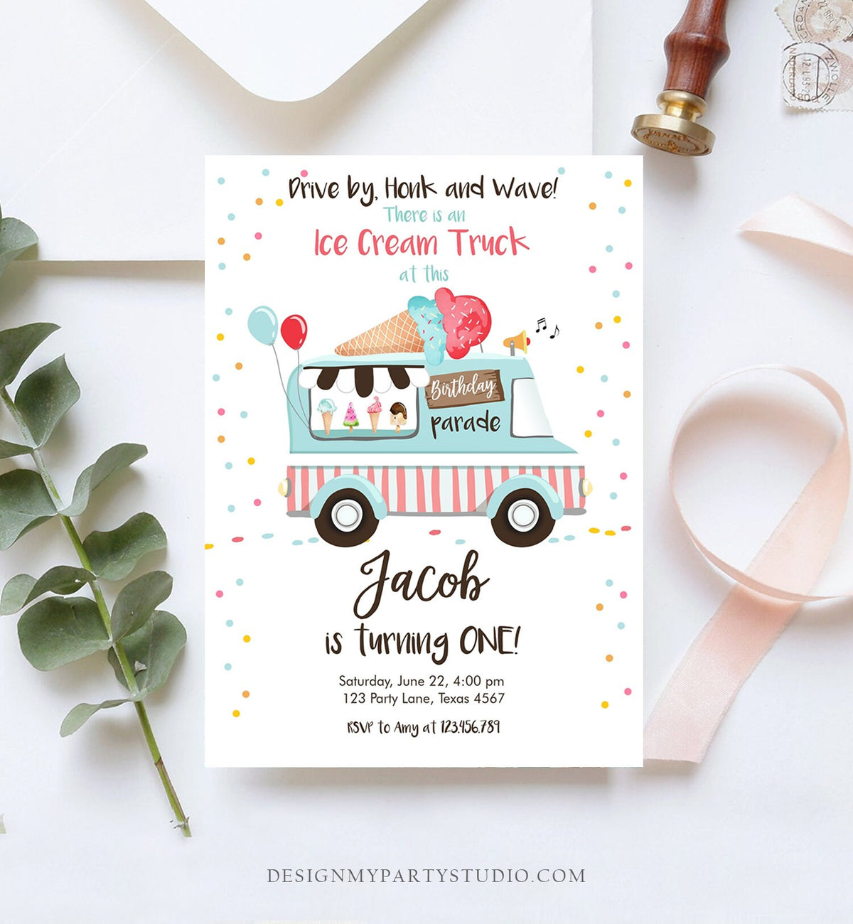 Editable Ice Cream Truck Birthday Invitation Birthday Parade Drive By Birthday Invite Quarantine Party Scoop Printable Template Corjl 0243