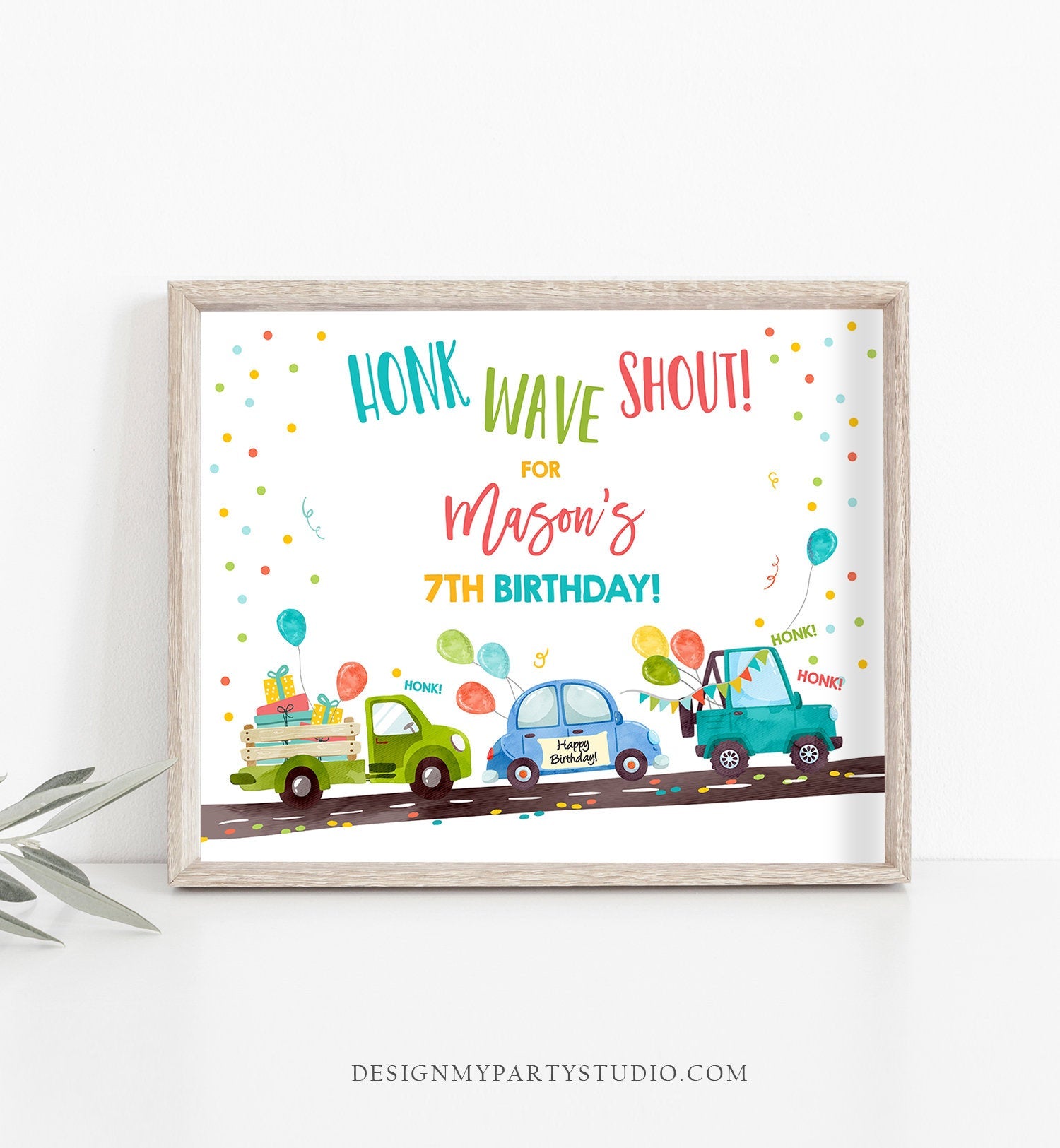 Editable Drive By Birthday Sign Welcome Boy Quarantine Party Poster Honk Wave Birthday Parade Sign Blue Zoom Corjl Template Printable 0333