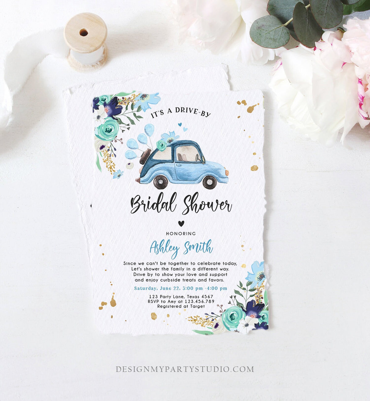 Editable Drive By Bridal Shower Invitation Couples Shower Invite Quarantine Drive Through Floral Wedding Shower Template Download Corjl 0335