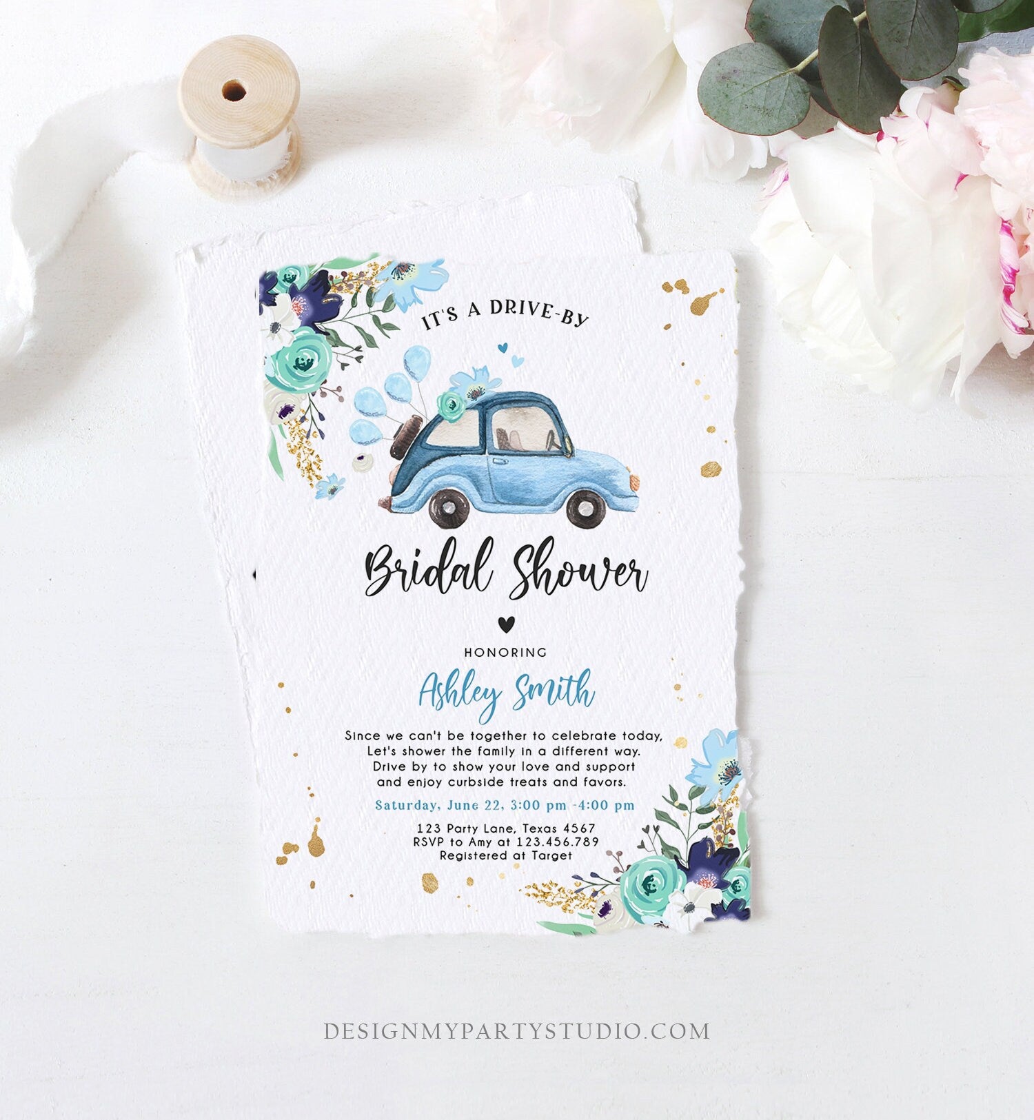 Editable Drive By Bridal Shower Invitation Couples Shower Invite Quarantine Drive Through Floral Wedding Shower Template Download Corjl 0335