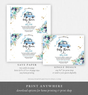 Editable Drive By Baby Shower Invitation Blue Girl Baby Shower Invite Quarantine Drive Through Floral Sprinkle Template Download Corjl 0335