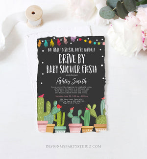 Editable Drive By Baby Shower Fiesta Invitation Cactus No Time to Siesta Coed Shower Drive Through Quarantine Sprinkle Corjl Template 0254